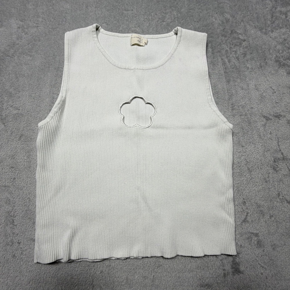 Dreamers by Debut White Ribbed Knit Flower Cutout Tank Top XL Vintage Style